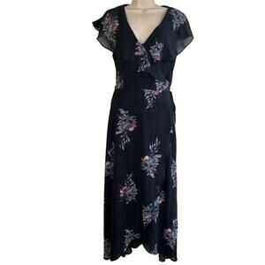 FATE Black Floral Wrap Hi-Lo Hem Maxi Dress Sz M